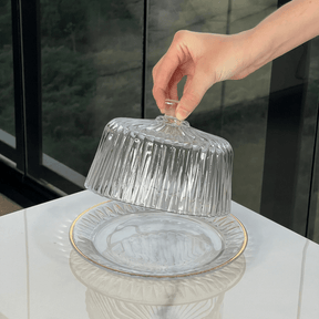 Queijeira Radial em Cristal com Tampa Fio de Ouro 20cm