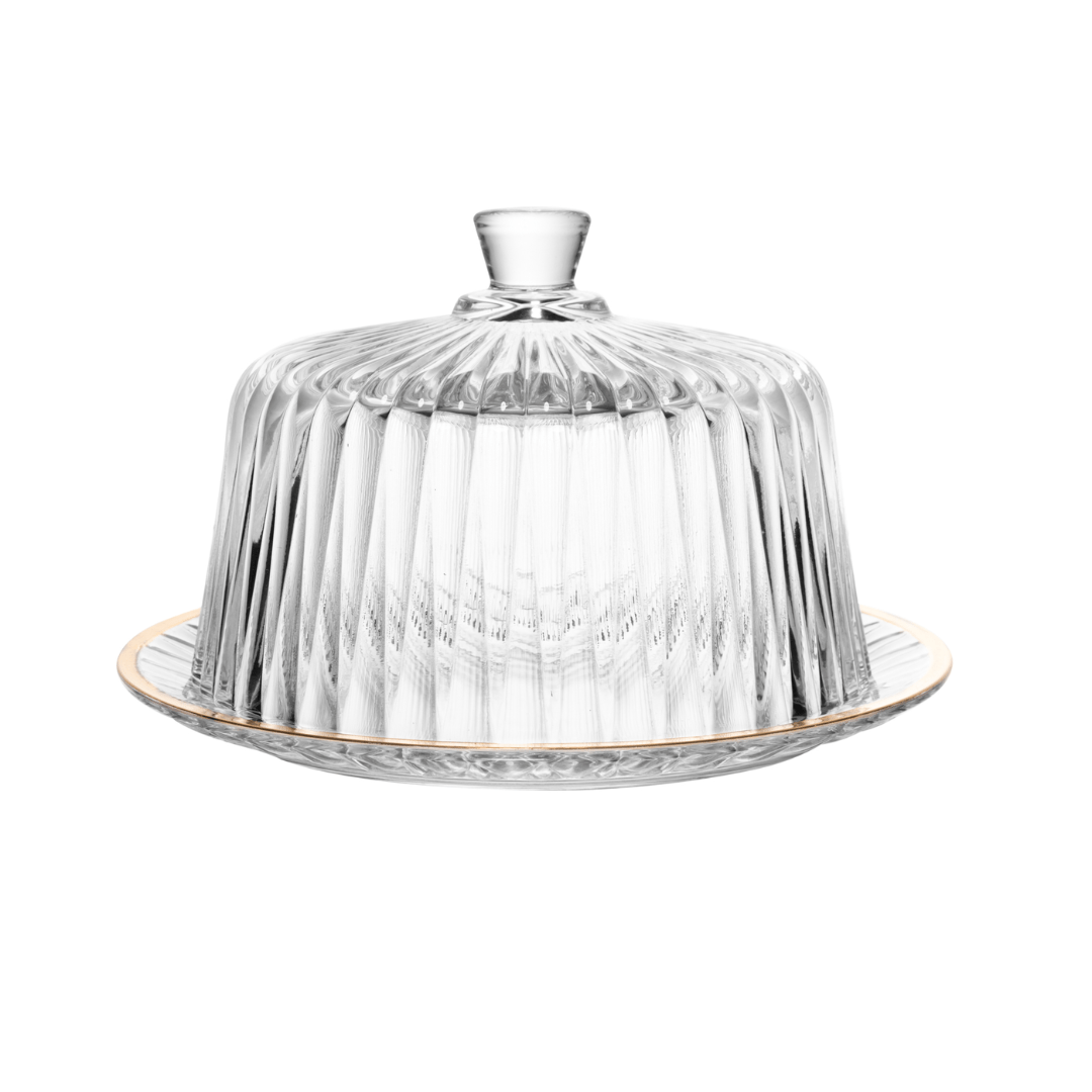 Queijeira Radial em Cristal com Tampa Fio de Ouro 20cm