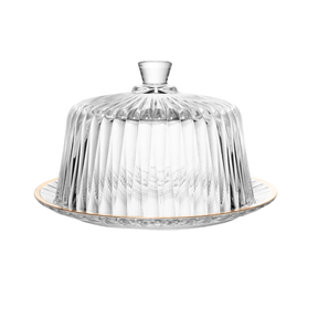 Queijeira Radial em Cristal com Tampa Fio de Ouro 20cm