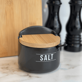 Saleiro de Porcelana com Colher Manhattan Preto 290ml