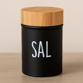 Saleiro Preto Doha com Tampa de Bambu 90ml