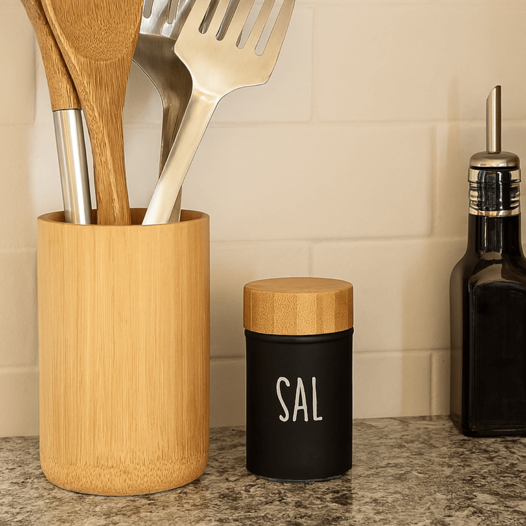 Saleiro Preto Doha com Tampa de Bambu 90ml