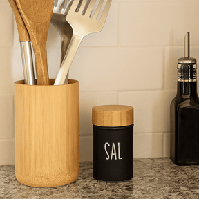 Saleiro Preto Doha com Tampa de Bambu 90ml