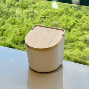 Saleiro Lume Bege com Tampa de Bambu Bege 500g