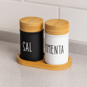Jogo Saleiro e Pimenteiro com Suporte Doha 90ml 3 Peças