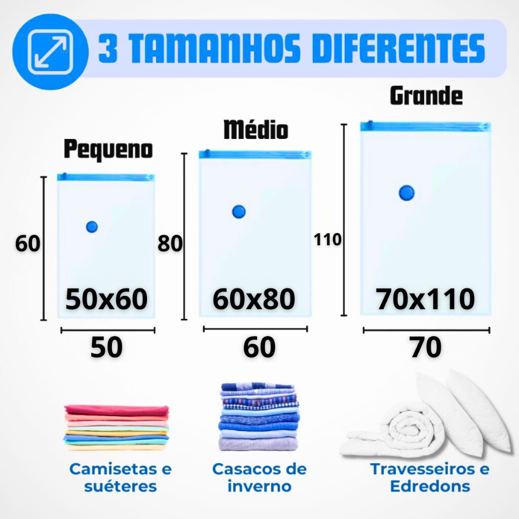Kit Sacos a Vácuo Organizadores Smart Comfort (3 Medidas)