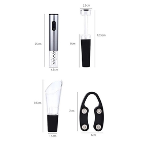 Kit Abridor de Vinho Elétrico Automático Inox 4 Peças
