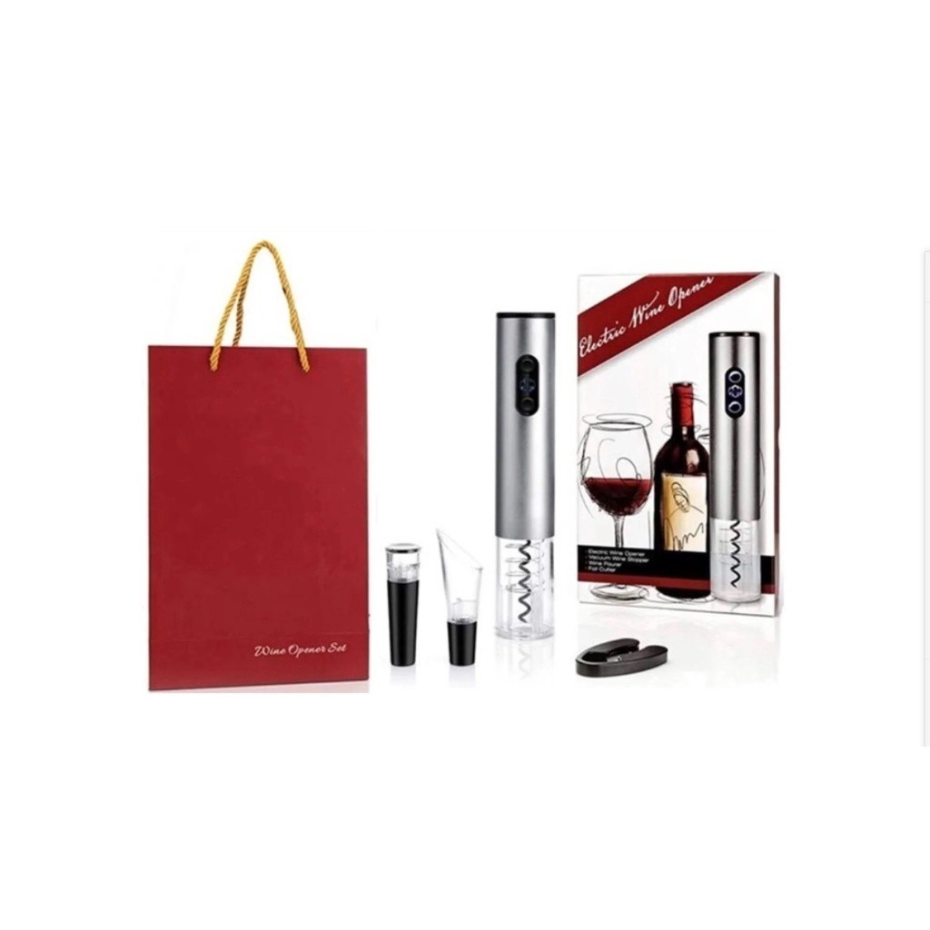 Kit Abridor de Vinho Elétrico Automático Inox 4 Peças