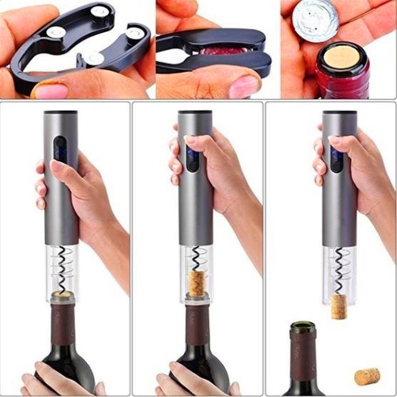 Kit Abridor de Vinho Elétrico Automático Inox 4 Peças