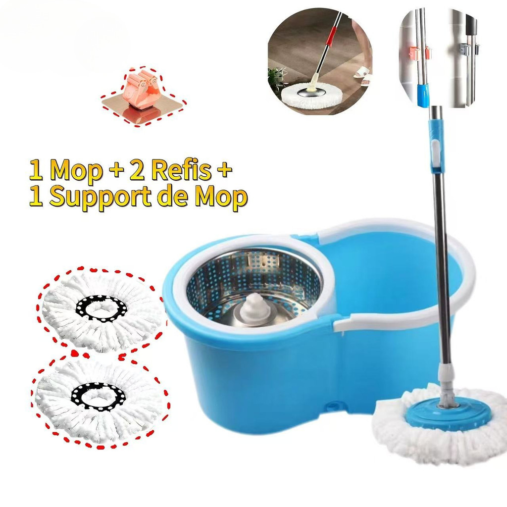 Kit Mop Giratório Com Balde e Cesto de Centrifugação Em Inox