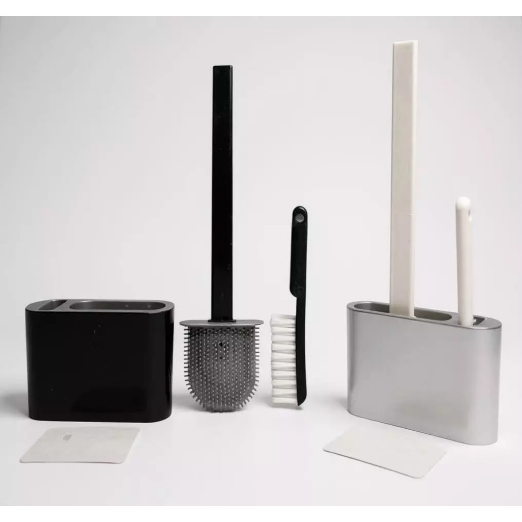 Kit Escova de Silicone para Vaso Sanitário 2 Em 1 Com Base e Mini Escova de Limpeza