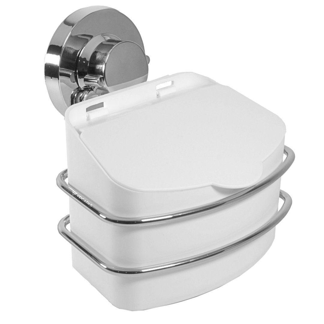 Suporte com Saleiro 500g Branco com Ventosa Cromado