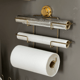 Suporte de Rolos Triplo para Papel Toalha/Alumínio/PVC com Ventosa Dourado