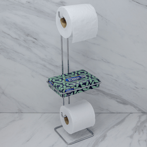 Suporte para Papel Higiênico Chão Duplo Com Porta Objeto Cromado