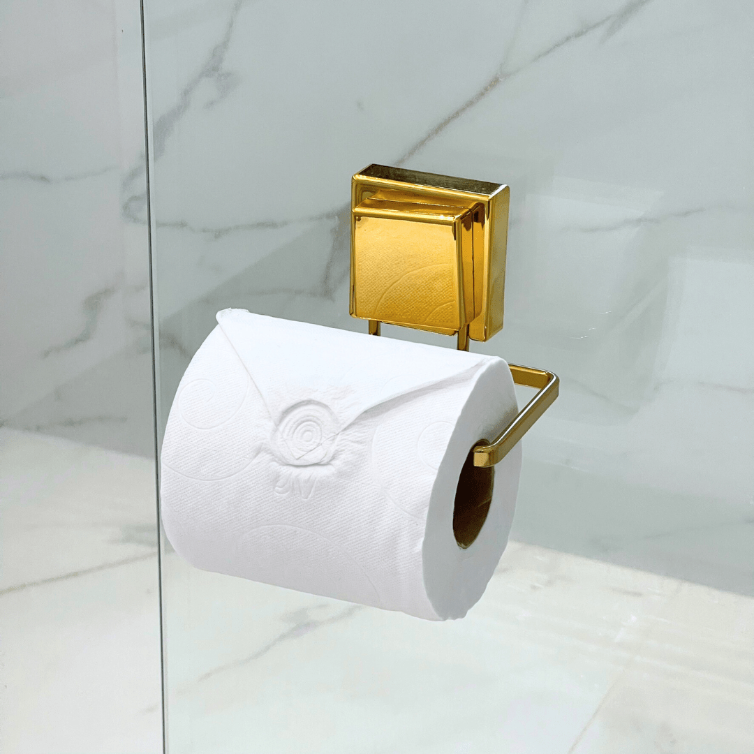 Suporte para Papel Higiênico com Ventosa Dourado 12,5cm