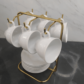 Suporte para Xicaras e Pires de Café Aço Dourado