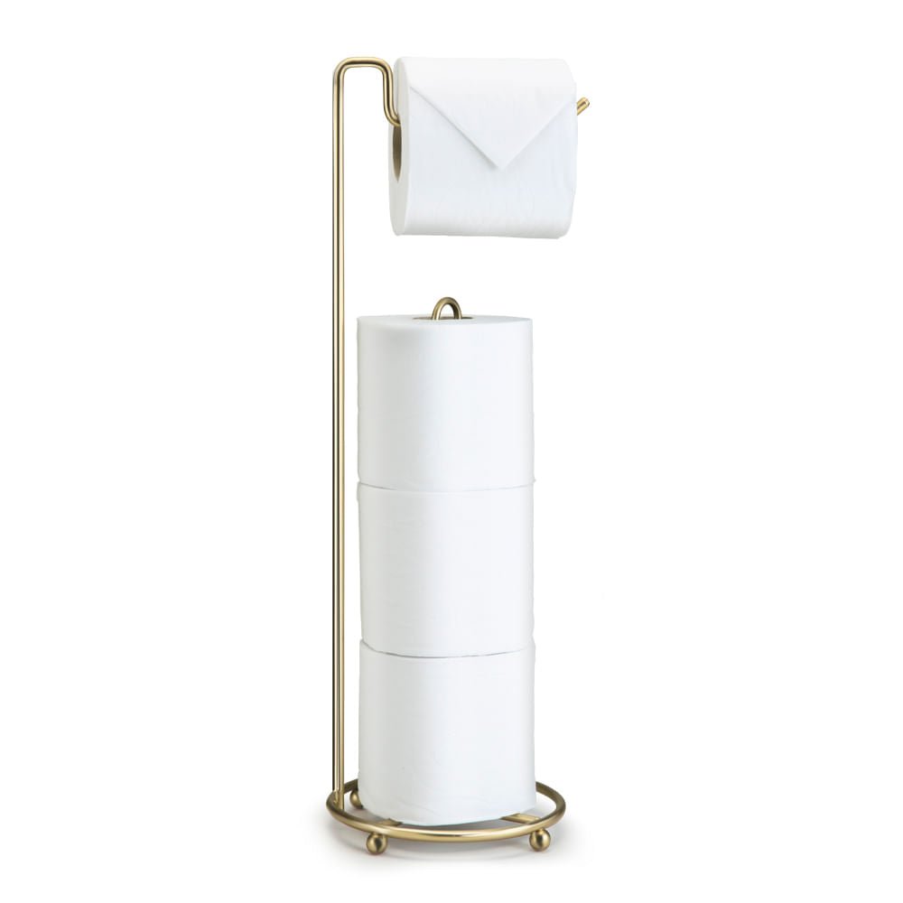 Suporte Porta Papel Higienico de Chão Triplo Dourado Fosco