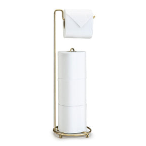 Suporte Porta Papel Higienico de Chão Triplo Dourado Fosco