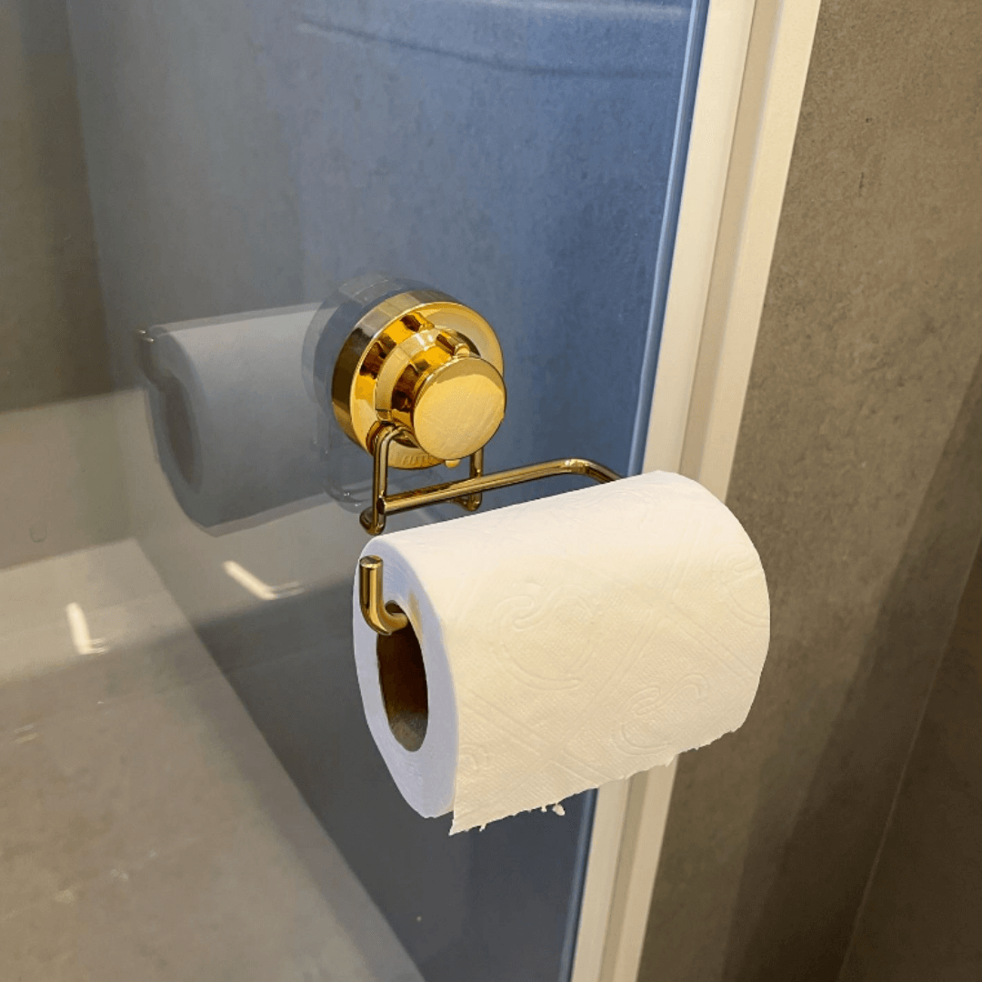 Suporte Porta Papel Higiênico  Fixação por Ventosa Dourado