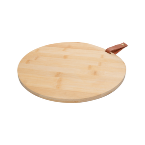 Tábua de Corte Redonda Bambu com Alça de Couro 18cm