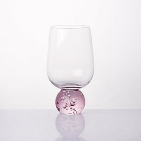 Taça Copo para Vinho Vidro com Base Esfera Transparente e Rosa 540ml