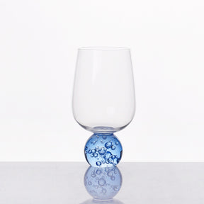 Taça Copo para Vinho Vidro com Base Esfera Transparente e Azul 540ml