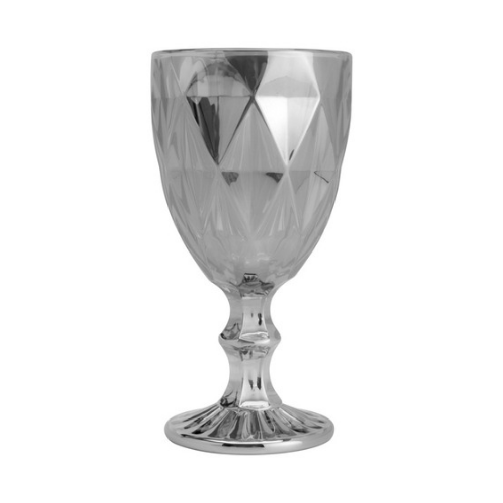 Jogo 6 Taças Para Água De Vidro Cinza Fumê Metalizado Diamond - 325 ml