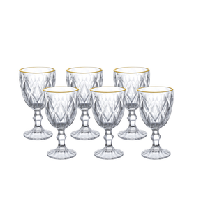 Jogo 6 Taças de Vidro com Borda Dourada Fio de Ouro 300ml