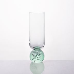 Taça Copo para Champanhe Vidro com Base Esfera Transparente e Verde 250ml