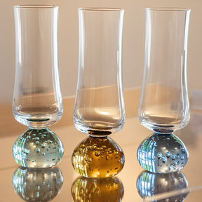 Jogo 6 Taças Champanhe Base Esfera Verde e Transparente 240ml