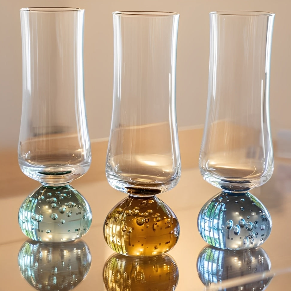 Jogo 6 Taças Champanhe Base Esfera Azul e Transparente 240ml