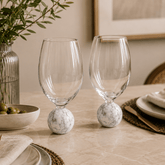 Jogo 2 Taças Base Esfera para Vinho Cristal e Marmore Branco 520ml