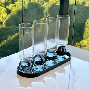 Taça para Champanhe Vidro com Base Esfera Transparente e Cinza 250ml