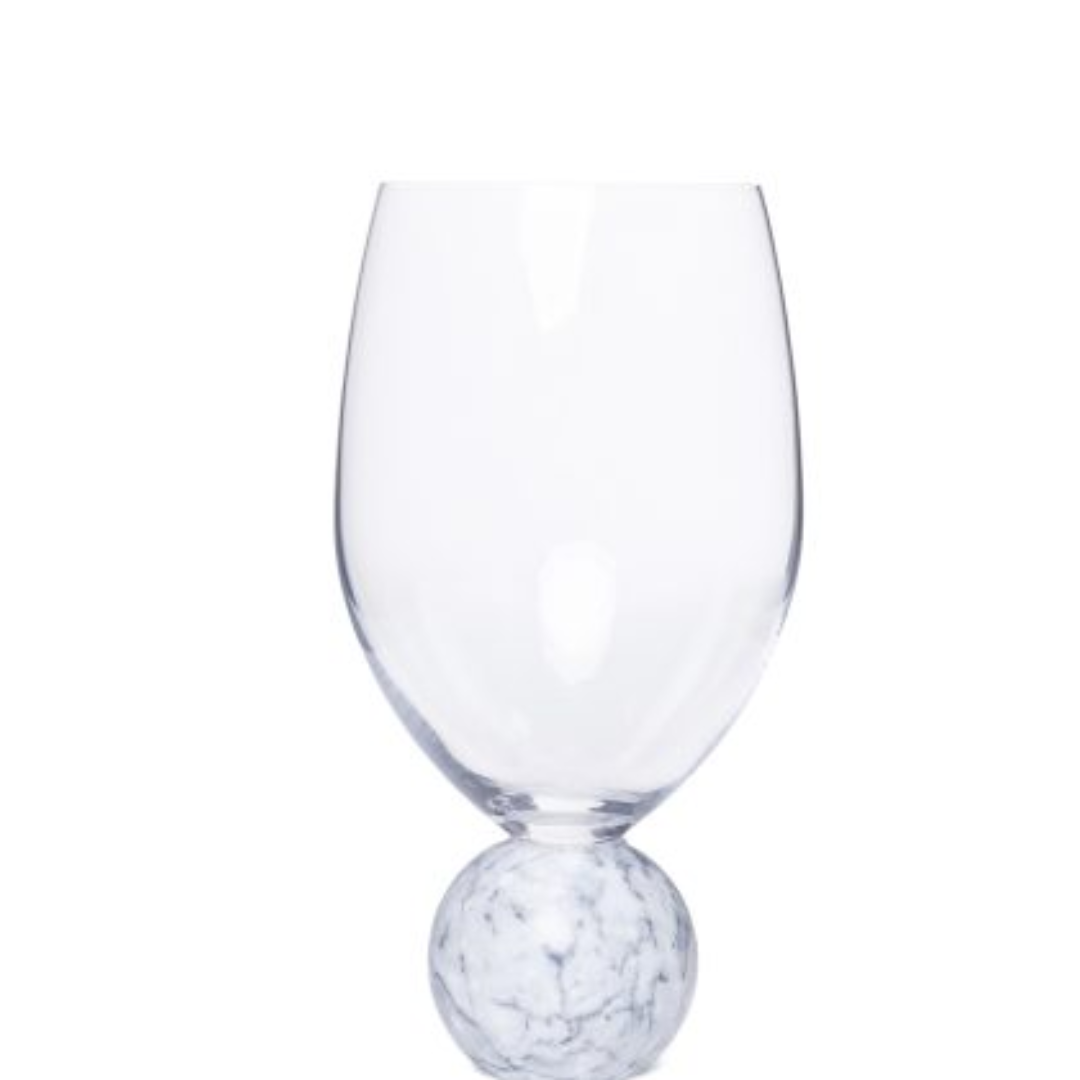 Jogo 2 Taças Base Esfera para Vinho Cristal e Marmore Branco 520ml