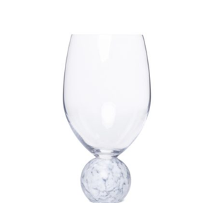 Jogo 2 Taças Base Esfera para Vinho Cristal e Marmore Branco 520ml