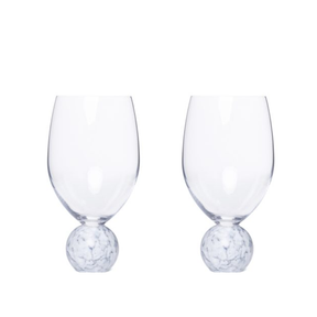 Jogo 2 Taças Base Esfera para Vinho Cristal e Marmore Branco 520ml