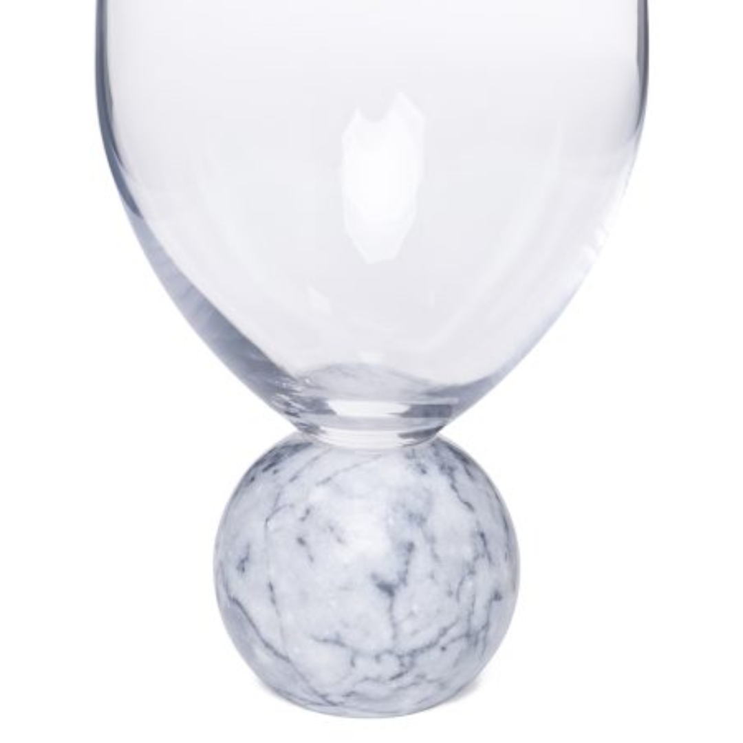 Jogo 2 Taças Base Esfera para Vinho Cristal e Marmore Branco 520ml