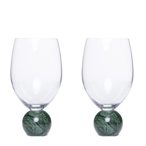 Jogo 2 Taças Base Esfera para Vinho Cristal e Marmore Verde 520ml