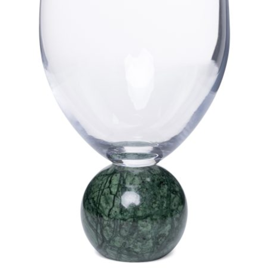 Jogo 2 Taças Base Esfera para Vinho Cristal e Marmore Verde 520ml