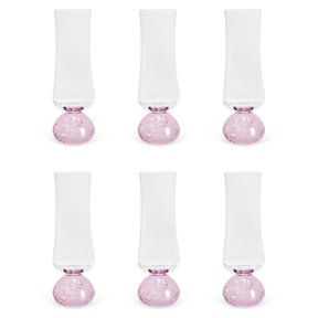 Jogo 6 Taças Champanhe Base Esfera Rosa e Transparente 240ml