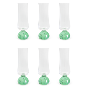 Jogo 6 Taças Champanhe Base Esfera Verde e Transparente 240ml