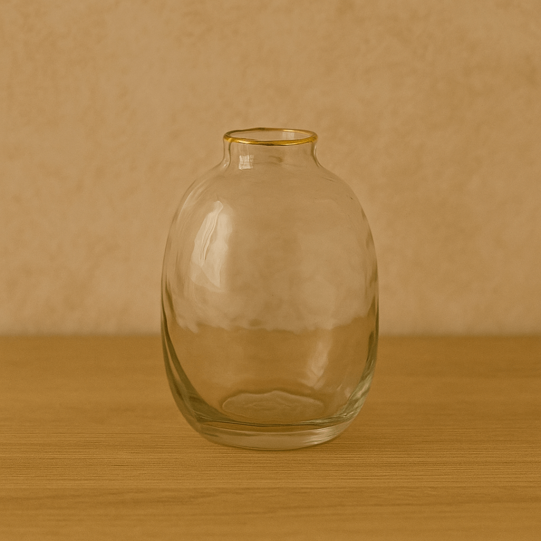 Vaso de Vidro com Borda de Ouro G 15cm