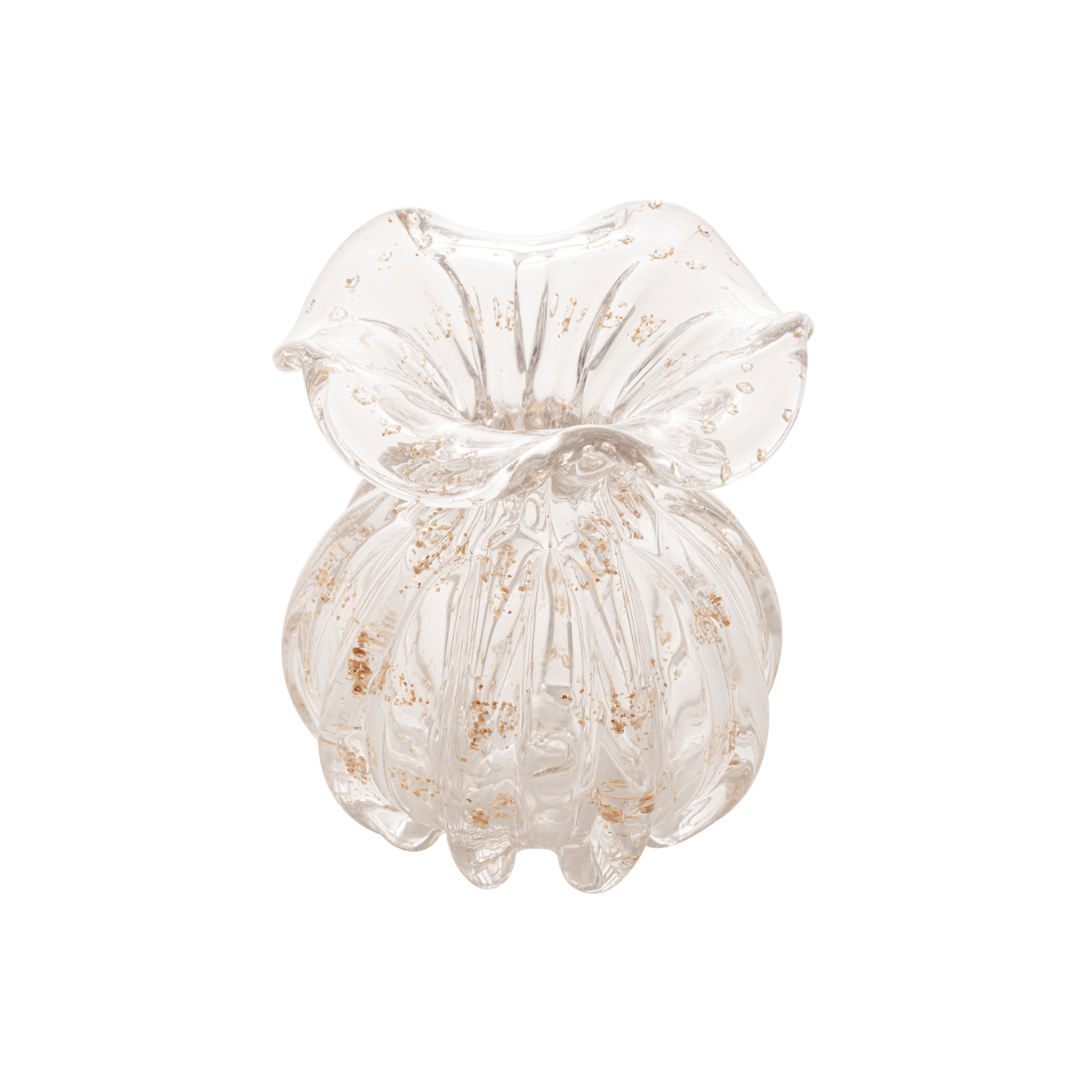 Vaso Murano Trouxinha de Vidro Italy Transparente e Dourado 13cm