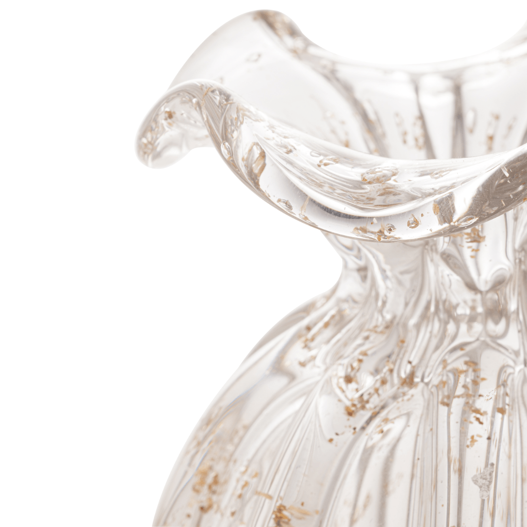 Vaso Murano Trouxinha de Vidro Italy Transparente e Dourado 13cm