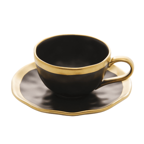 Xícara de Café com Pires em Porcelana Dubai Preto e Dourado 90ml