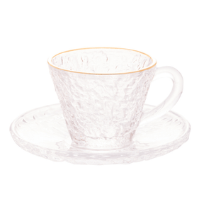 Xícara de Café Petra Cristal Ecológico com Pires e Borda Dourada 70ml