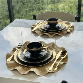 Prato de Sobremesa Dubai Preto e Dourado 21cm