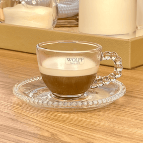 Jogo de Xícaras de Café Cristal Com Pires Pearl Bolinha 4 Peças - 80ml