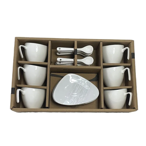 Jogo 6 Xicaras de Café com Colher em Porcelana Branca 80ml