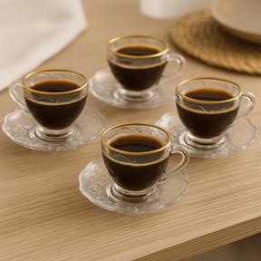 Kit 4 Xícaras de Café com Pires New Butterfly Fio de Ouro